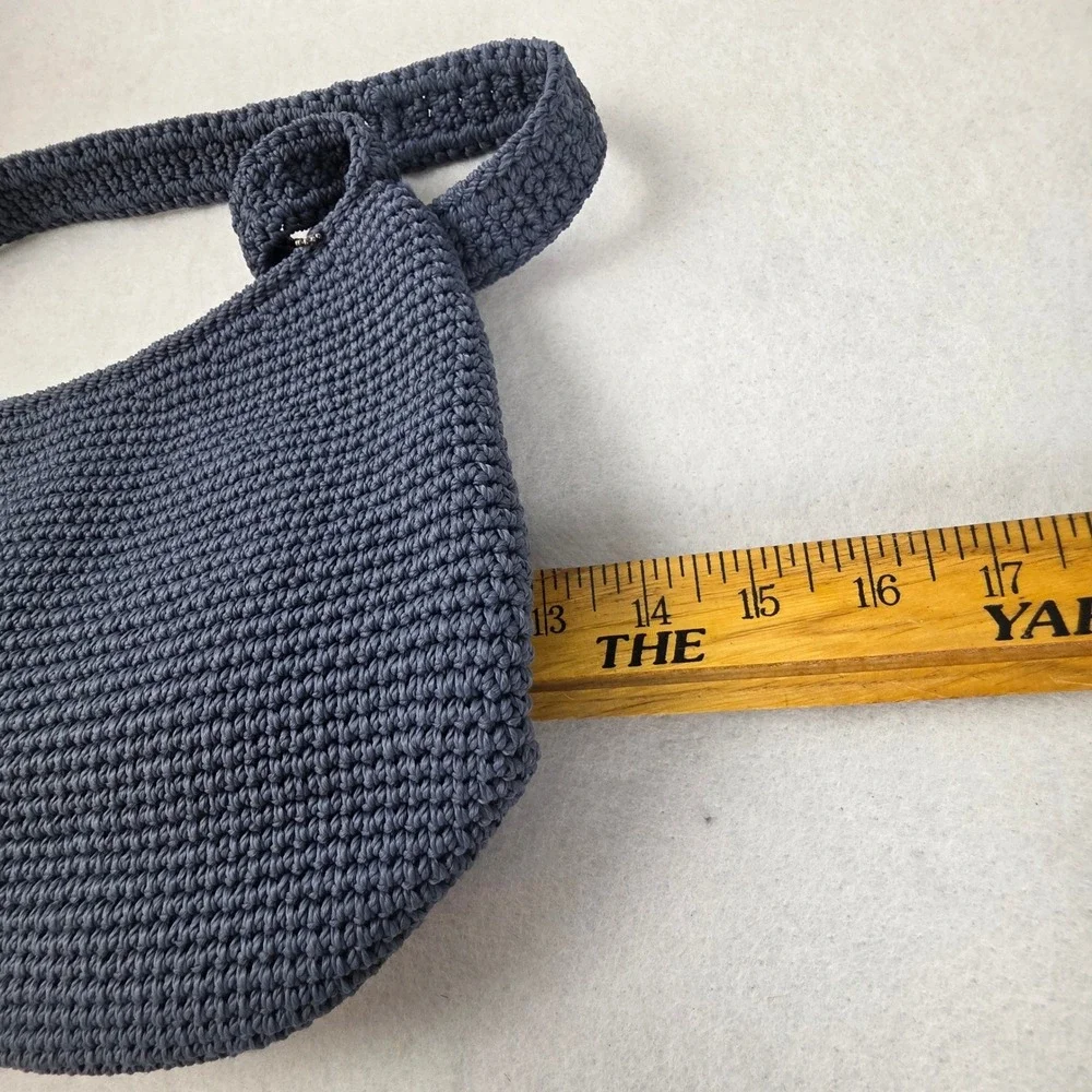 The Sak Crochet Shoulder Bag Slate Blue Boho Knit Hobo Zippered Purse Handbag